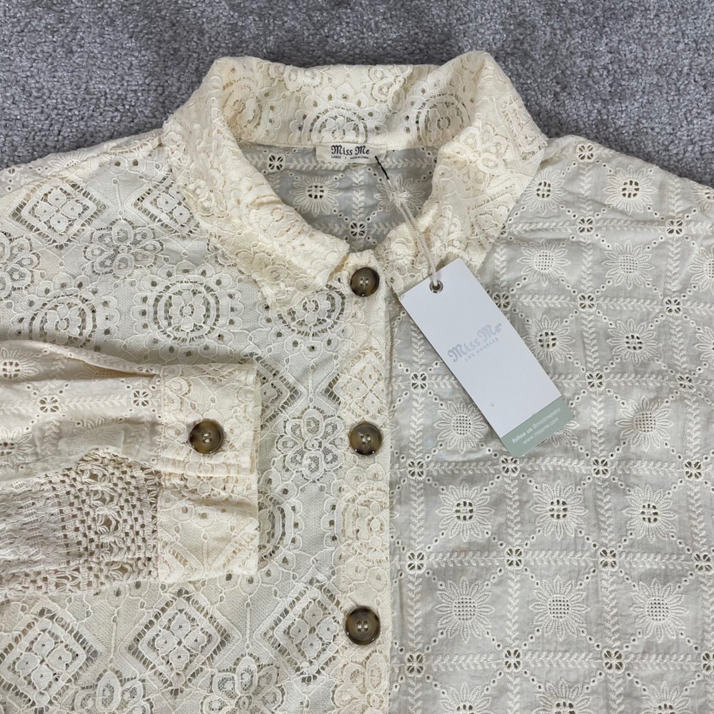 Miss Me Blouse Womens Large Lace Eyelet Patchwork Cottage Victorian Grandma Boho